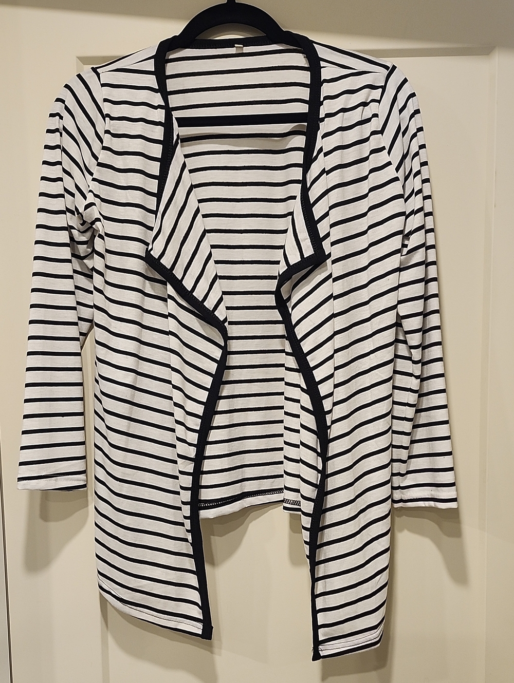 Black & White Striped Open Front Cardigan